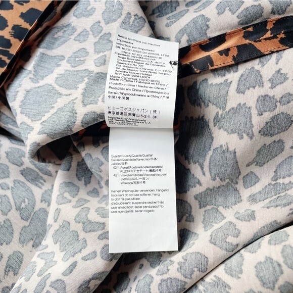 NWT Hugo Boss Dress Long Sleeve Midi Length Black & Brown Animal Print Size 8 - Picture 14 of 15